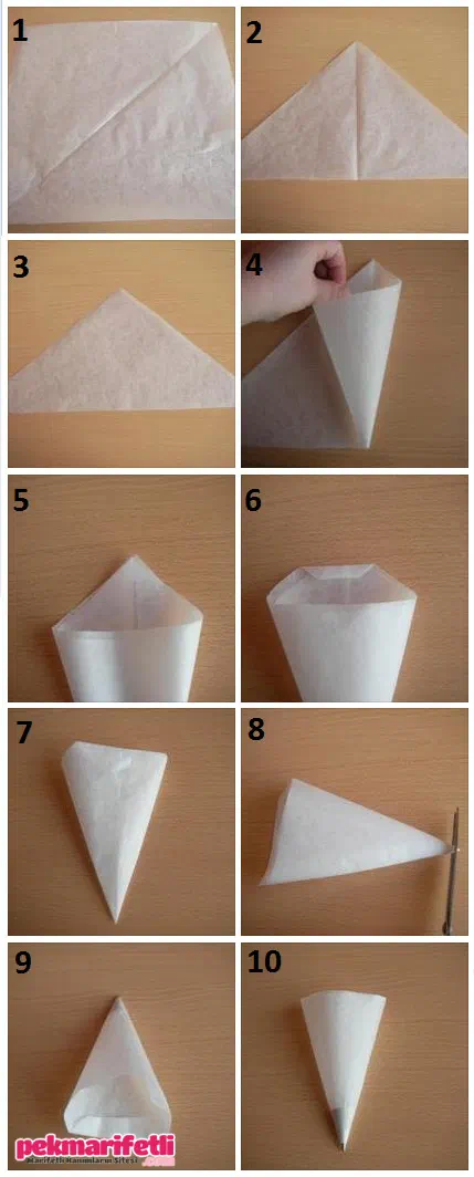Adım adım yağlı kağıttan sıkma torbası yapımı