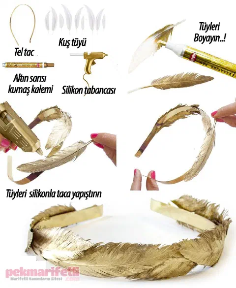 Altın sarısı, tüylü taç yapımı