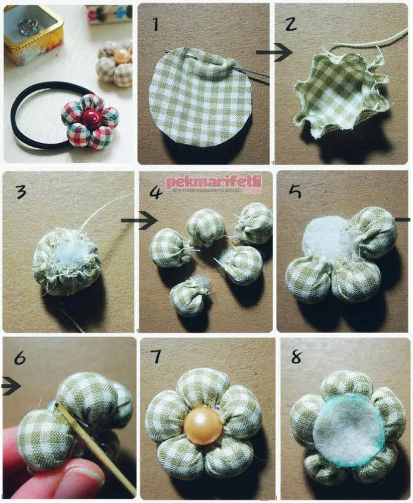 Artık kumaşlardan çiçek şeklinde toka yapımı