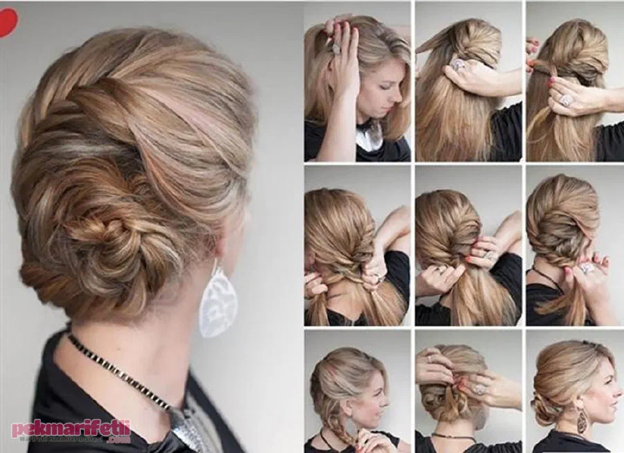 Balıksırtı örgülü topuz modeli