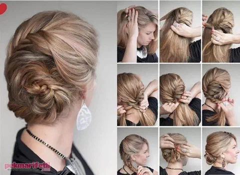 Balıksırtı örgülü topuz modeli