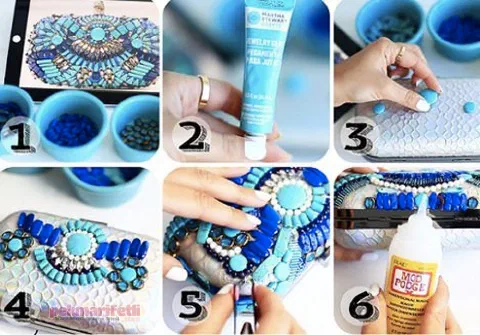 Boncuklarla clutch çanta süslemesi