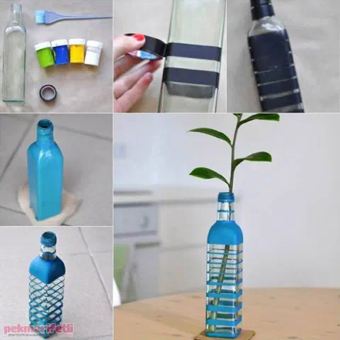 Cam şişeden dekoratif vazo yapımı