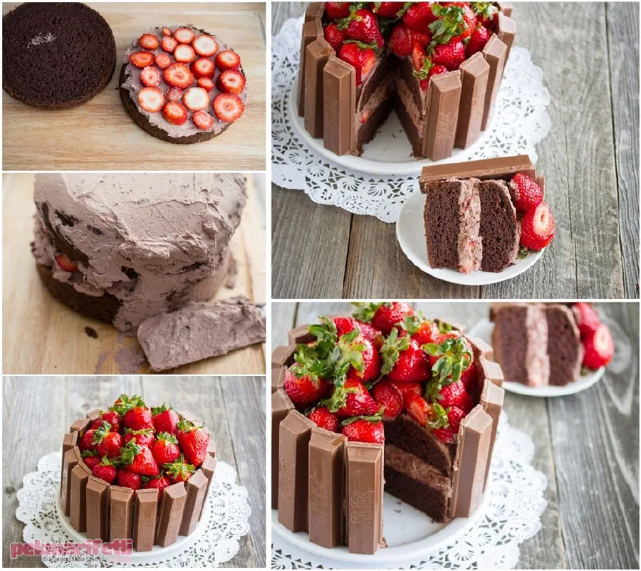 Çilekli kitkatlı pasta yapımı