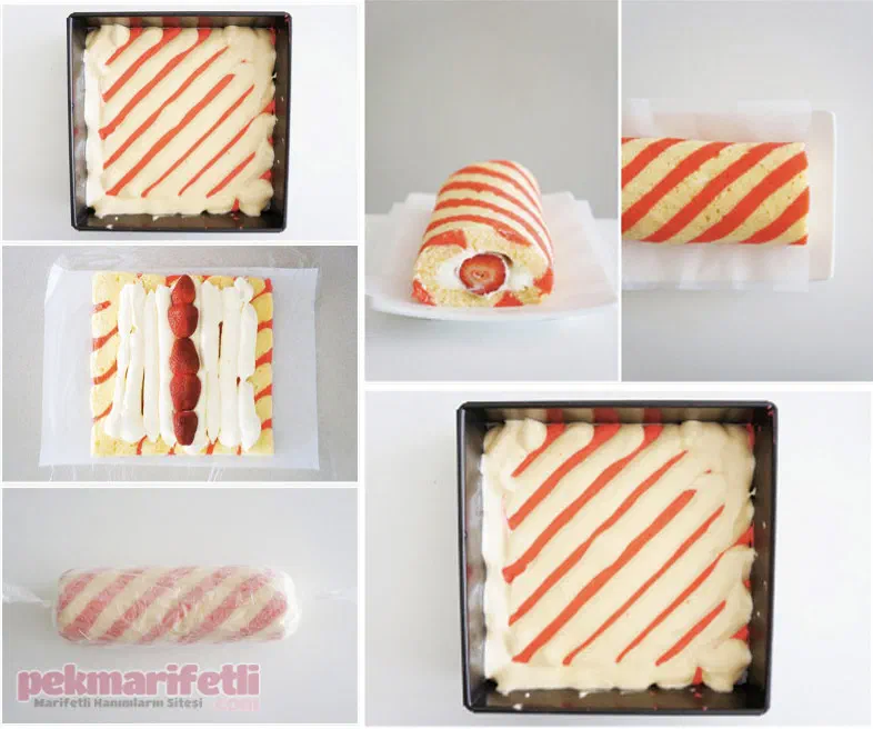 Çizgili desenli rulo pasta yapımı