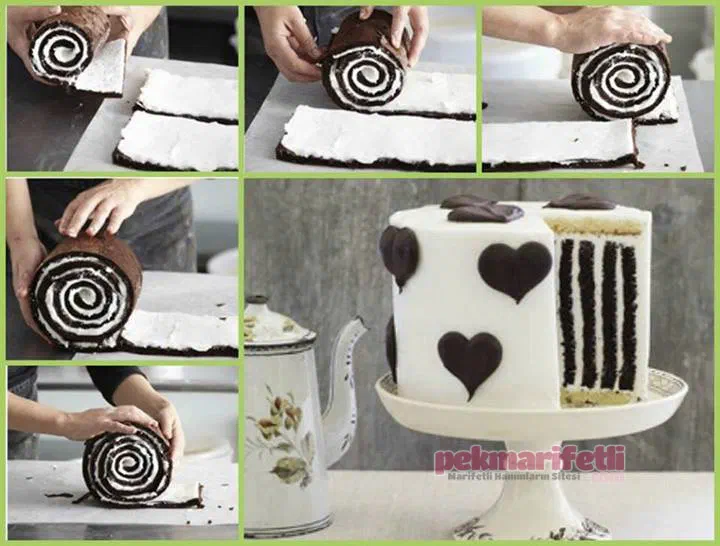 Dik çizgili kolay pasta yapımı