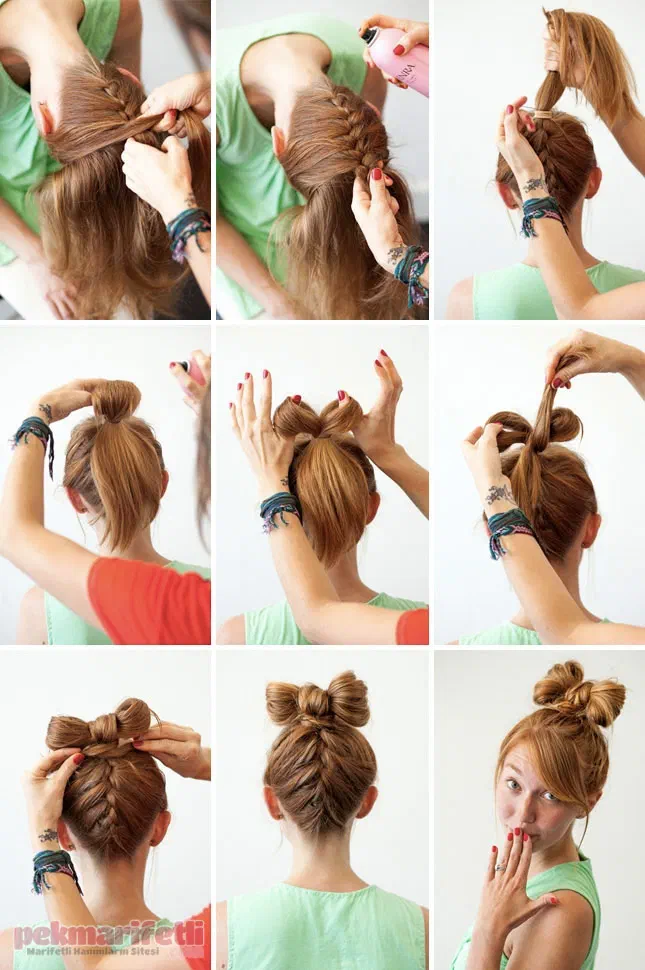 Ense örgülü fiyonk saç yapımı