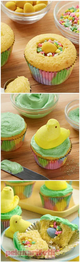 İçi süprizli civciv cupcake yapımı