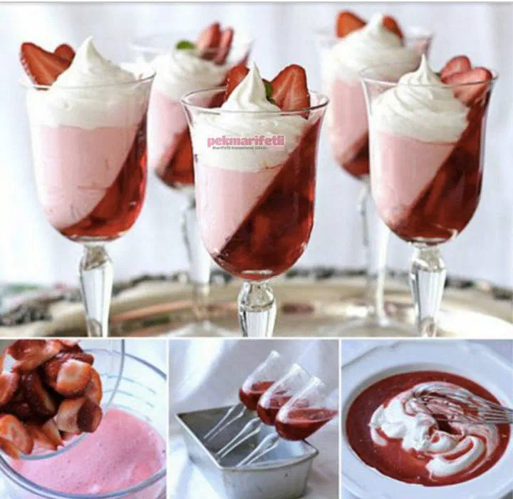 Kadehte yan duran jöleli puding yapımı