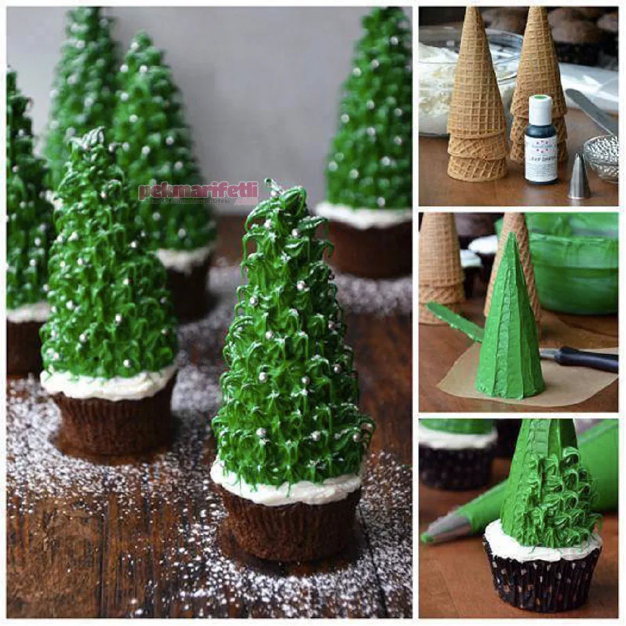 Külahtan çam ağaçı şeklinde cupcake yapımı