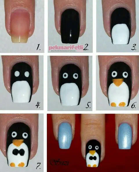 Penguen görünümlü tırnak süslemesi