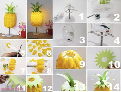 Plastik kaşıklardan ananas şeklinde avize yapımı