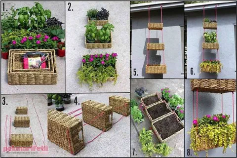 Sepetlerden dekoratif asmalı saksı yapımı