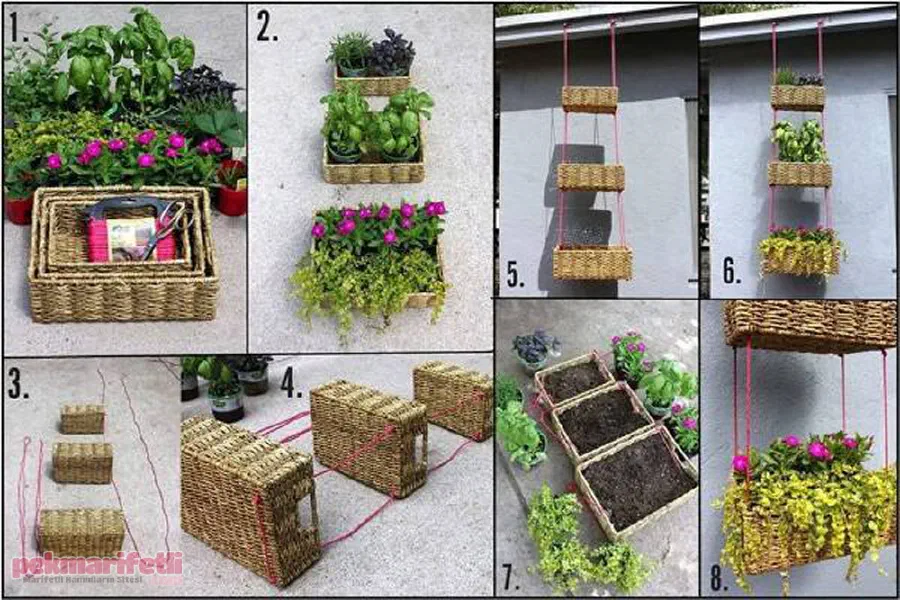 Sepetlerden dekoratif asmalı saksı yapımı