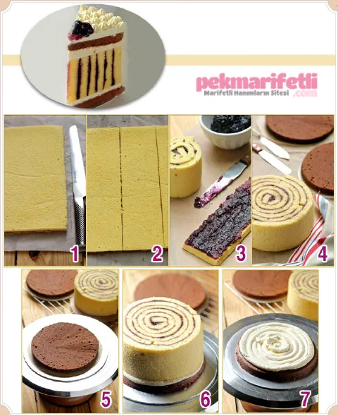 Simetrik çizgili pasta yapımı