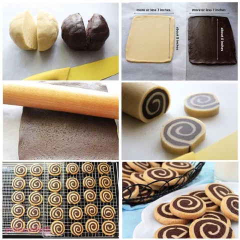 Siyah beyaz spiral kurabiye yapımı