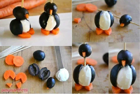 Zeytinden kahvaltılık penguen yapımı